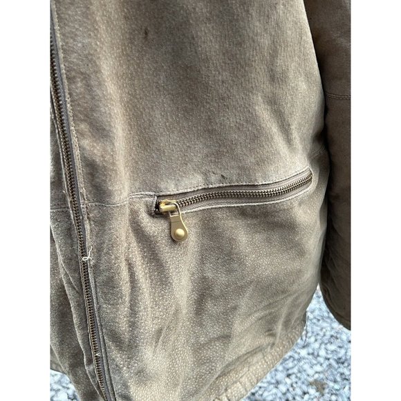 Colebrook Leather Jacket Mens Med Tan Suede Shearling Field Farm Vtg Distressed - Picture 5 of 16